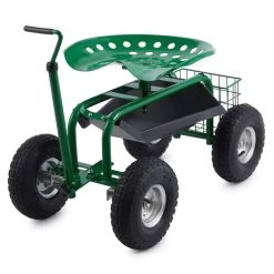 Waldbeck Park Ranger Gartensitz 130 Kg Fahrbar Ablage Stahl Grün -Gartenwelt Verkauf 10030404 yy 0006 front Waldbeck four wheel garden seat