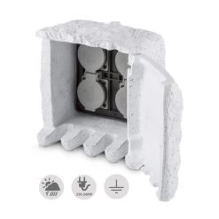Power Rock Remote Gartensteckdose 4-fach Verteiler 1,5 M Fels Hellgrau -Gartenwelt Verkauf 10030597 yy 0007 front Waldbeck Power Rock Gartensteckdose 3m hellgrau