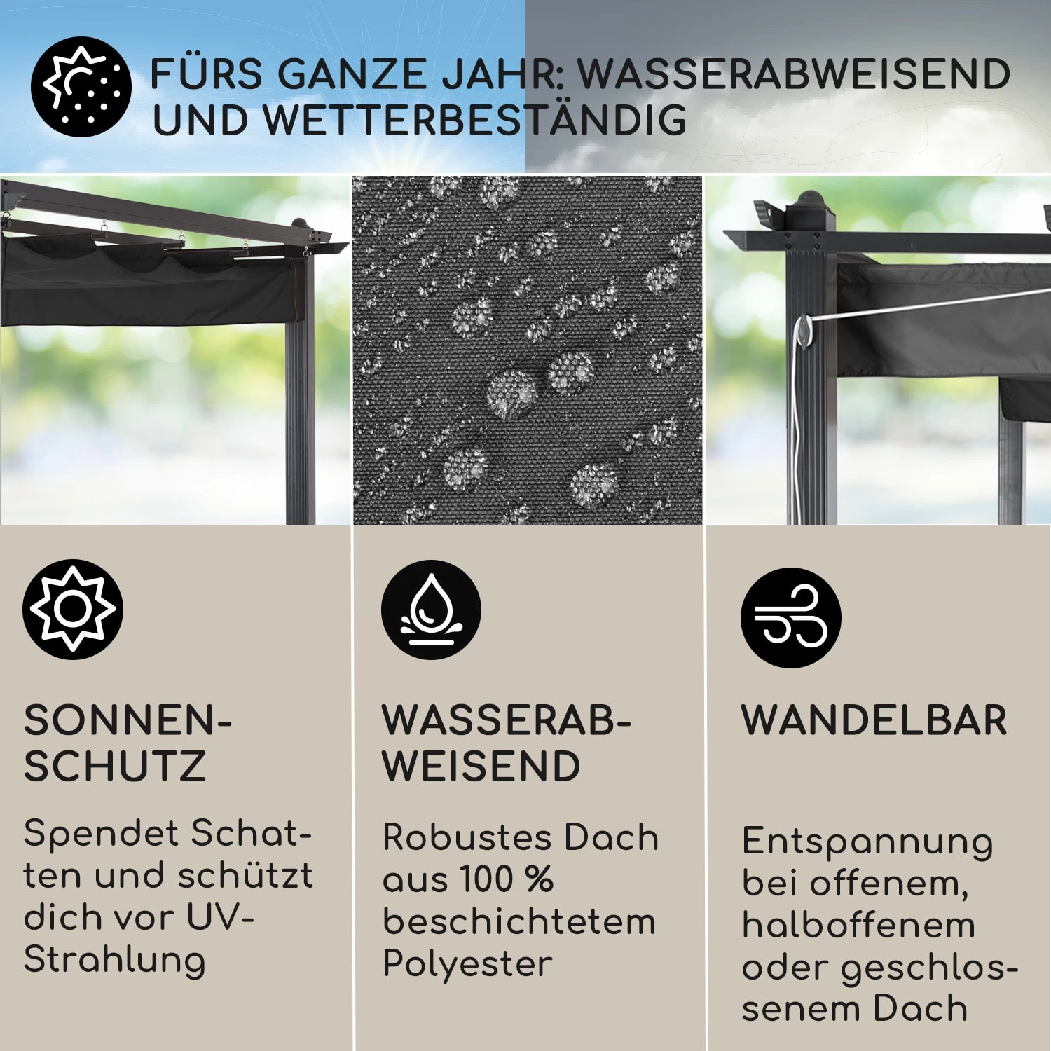 Pantheon 3x4 Pergola Vordach 3x4m Aluminium Sonnendach Polyester Grau 4 Pantheon 3x4 Pergola Vordach 3x4m Aluminium Sonnendach Polyester Grau – Bild 2