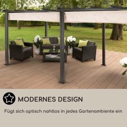 Pantheon 3x6 Pergola Vordach 3x6m Aluminium Sonnendach Polyester Beige -Gartenwelt Verkauf 10031884 DE 0006 usp