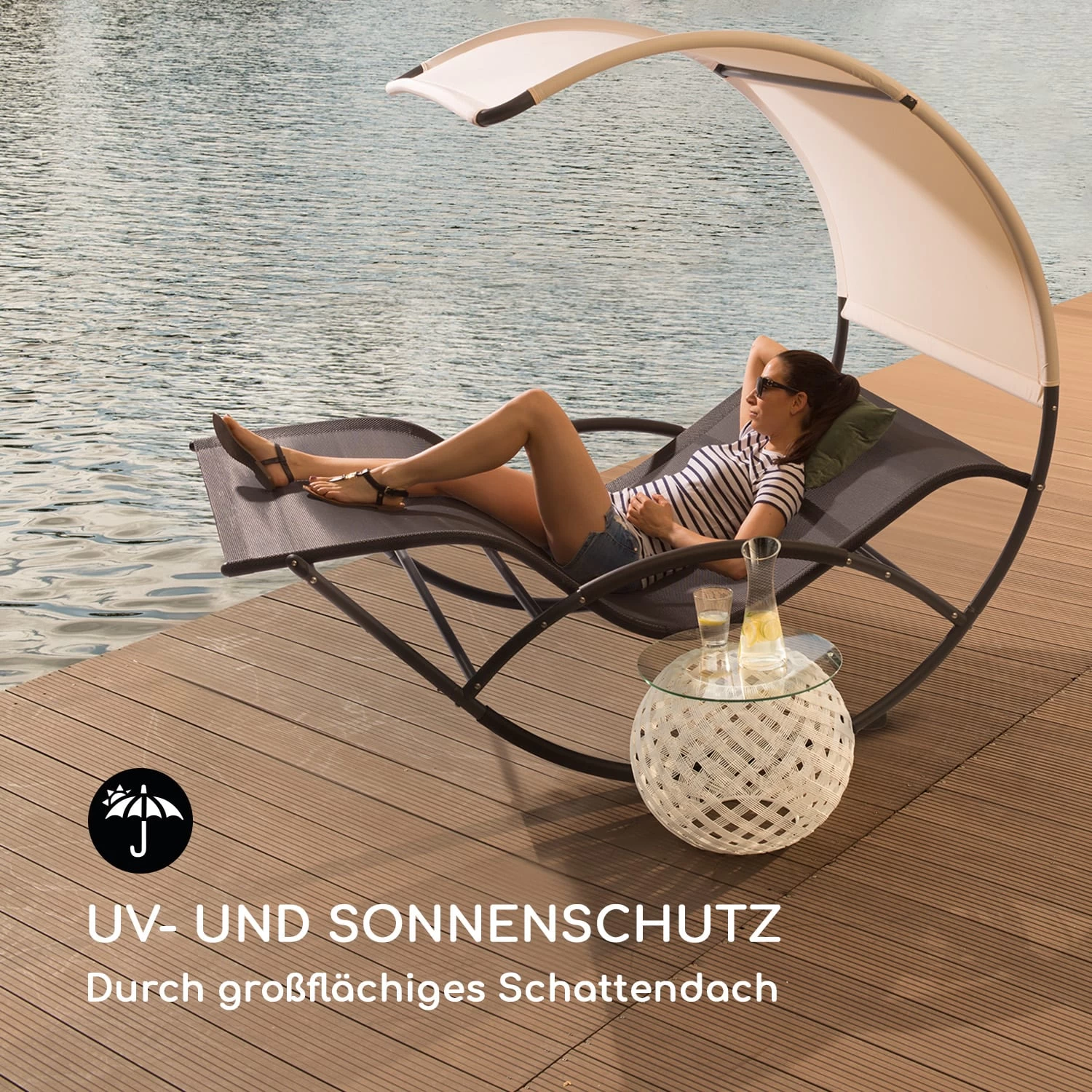 The Big Easy Schwingliege Schwarz, Wetterfest 350kg Max. UV- Schutz 4 The Big Easy Schwingliege Schwarz, Wetterfest 350kg Max. UV- Schutz – Bild 2