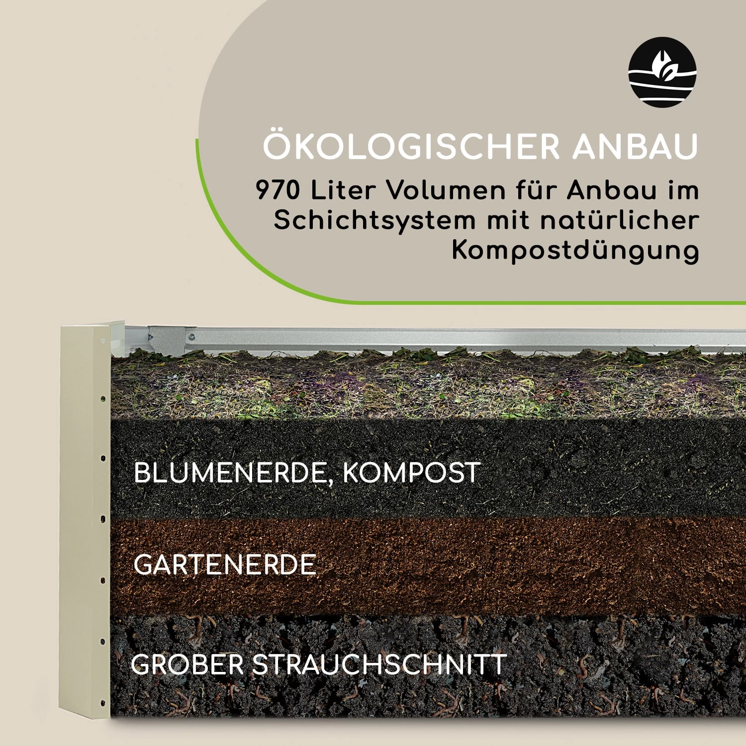 High Grow Straight Hochbeet 180x60x90cm 970l Stahl Verzinkt Silber 10 High Grow Straight Hochbeet 180x60x90cm 970l Stahl Verzinkt Silber – Bild 8