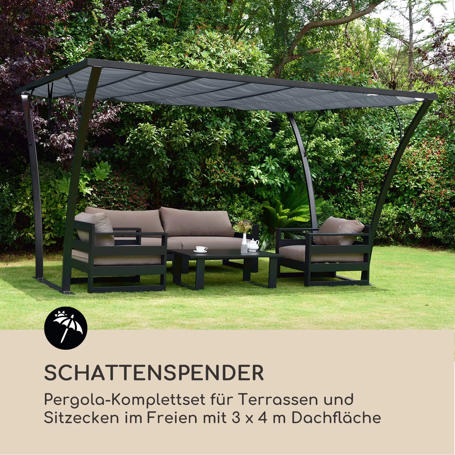 Palazzo Pavillon 4x3m Faltdach Polyester Aluminium Schwarz / Grau 4 Palazzo Pavillon 4x3m Faltdach Polyester Aluminium Schwarz / Grau – Bild 2