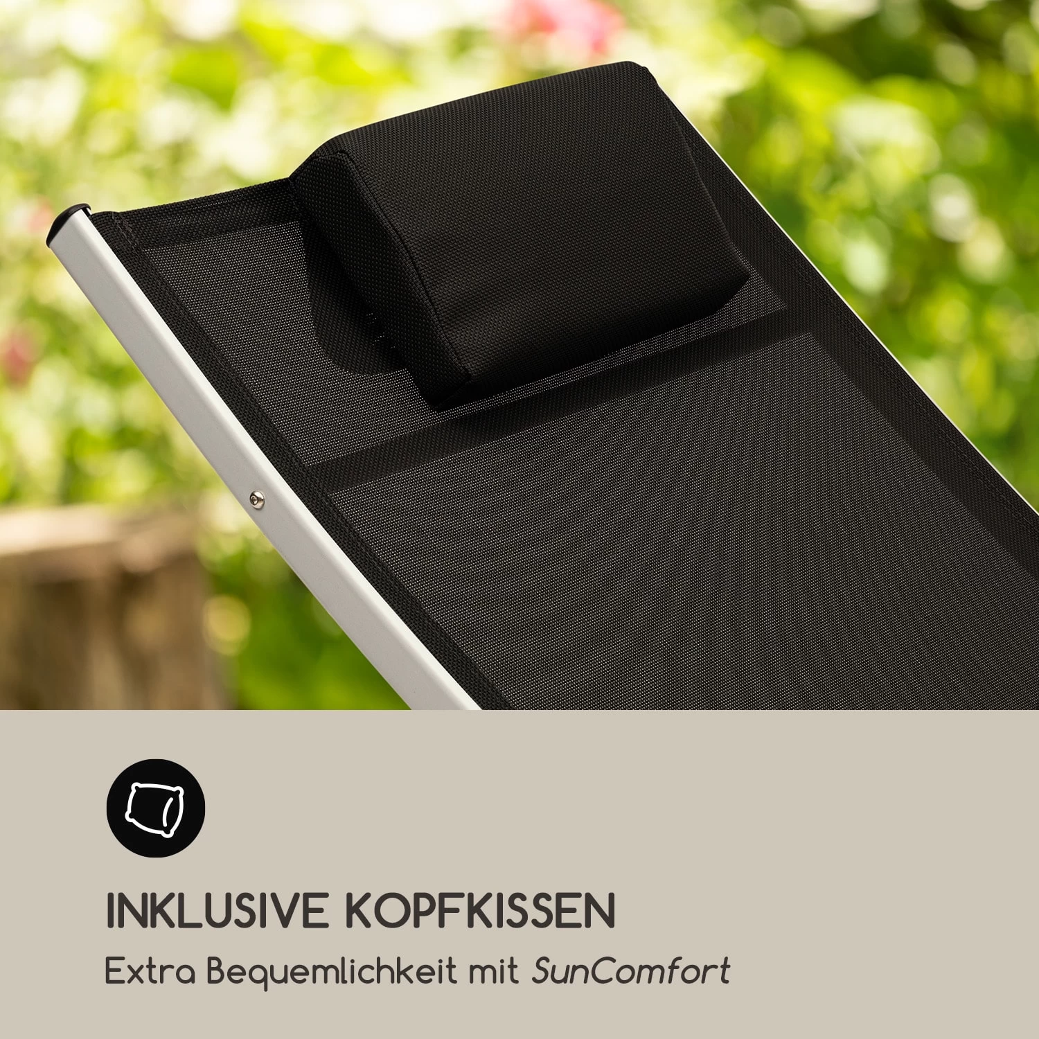 Sun Valley Sonnenliege Zusammenklappbar Kopfkissen Schwarz 6 Sun Valley Sonnenliege Zusammenklappbar Kopfkissen Schwarz – Bild 4