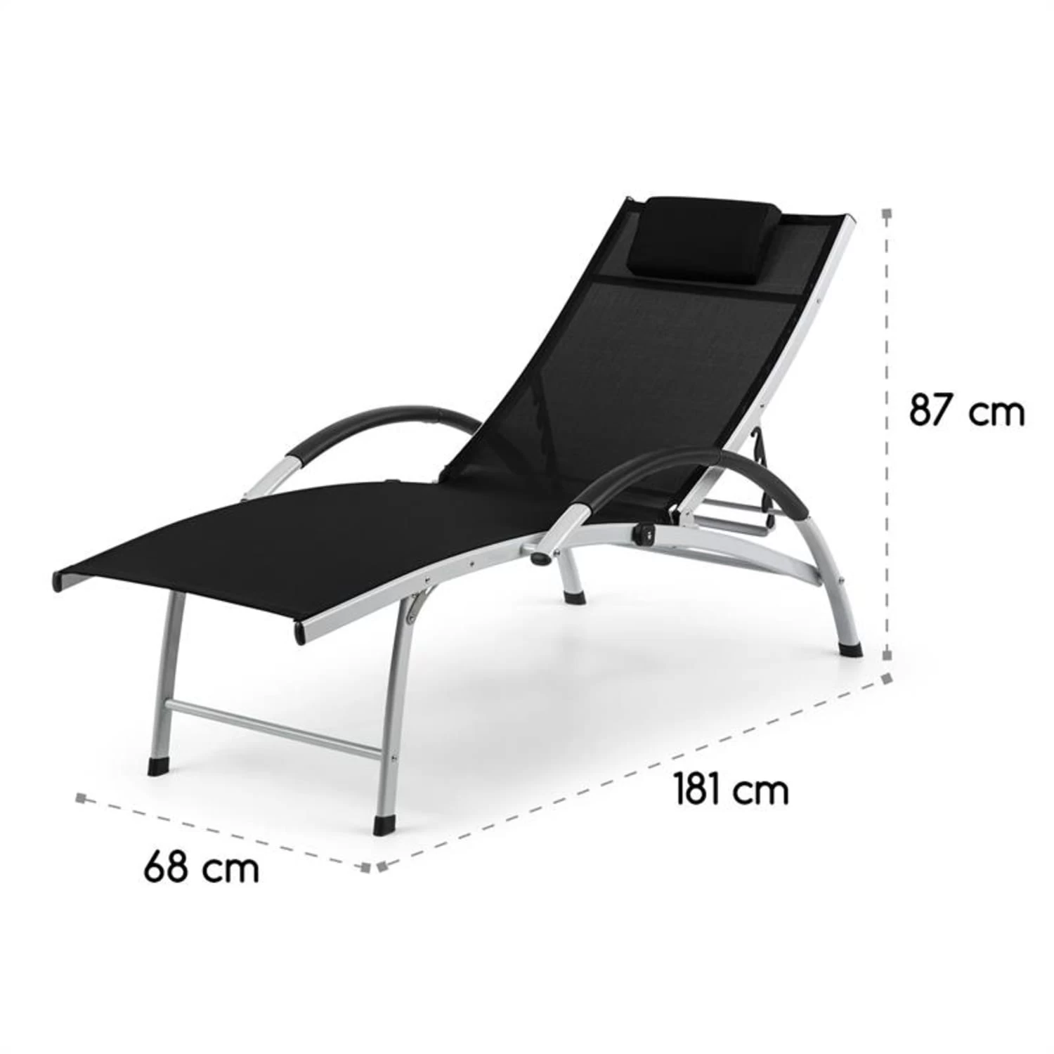 Sun Valley Sonnenliege Zusammenklappbar Kopfkissen Schwarz 11 Sun Valley Sonnenliege Zusammenklappbar Kopfkissen Schwarz – Bild 9