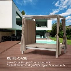 Eremitage Double Sunbed 2 Pers Stahl-Rahmen Sonnendach Vorhänge Taupe -Gartenwelt Verkauf 10033316 de 0004 logo