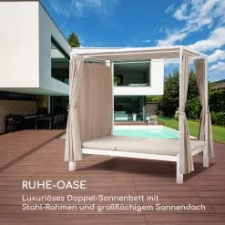 Eremitage Double Sunbed 2 Pers Stahl-Rahmen Sonnendach Vorhänge Creme -Gartenwelt Verkauf 10033317 de 0004 logo