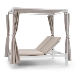 Eremitage Double Sunbed 2 Pers Stahl-Rahmen Sonnendach Vorhänge Creme