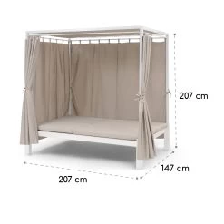 Eremitage Double Sunbed 2 Pers Stahl-Rahmen Sonnendach Vorhänge Creme -Gartenwelt Verkauf 10033317 yy 0010 dimensions