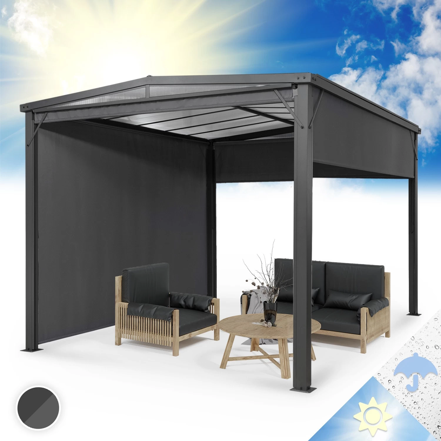 Pantheon Cortina Solid Sky Pergola Vordach 3x4m Polycarbonat 3 Pantheon Cortina Solid Sky Pergola Vordach 3x4m Polycarbonat
