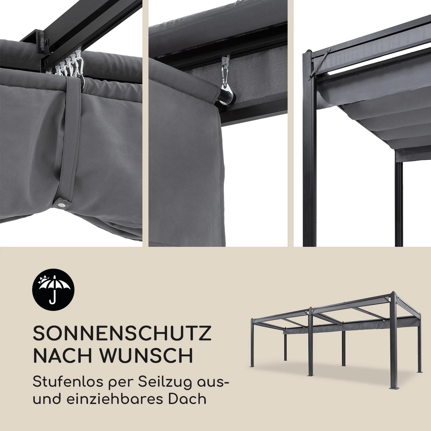 Pantheon Cortina Pergola Ersatzdach 200 G/m² Polyester-Tuch 3x6 M Inkl. Seilzug 5 Pantheon Cortina Pergola Ersatzdach 200 G/m² Polyester-Tuch 3x6 M Inkl. Seilzug – Bild 3
